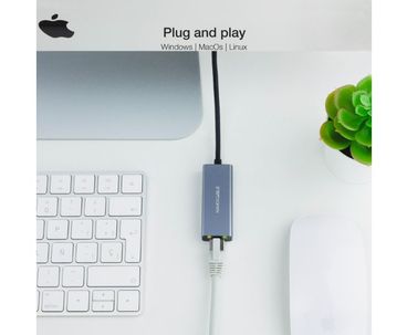 CONVERSOR USB-C A ETHERNET GIGABIT 10/100/1000 15cm GRIS NANOCABLE